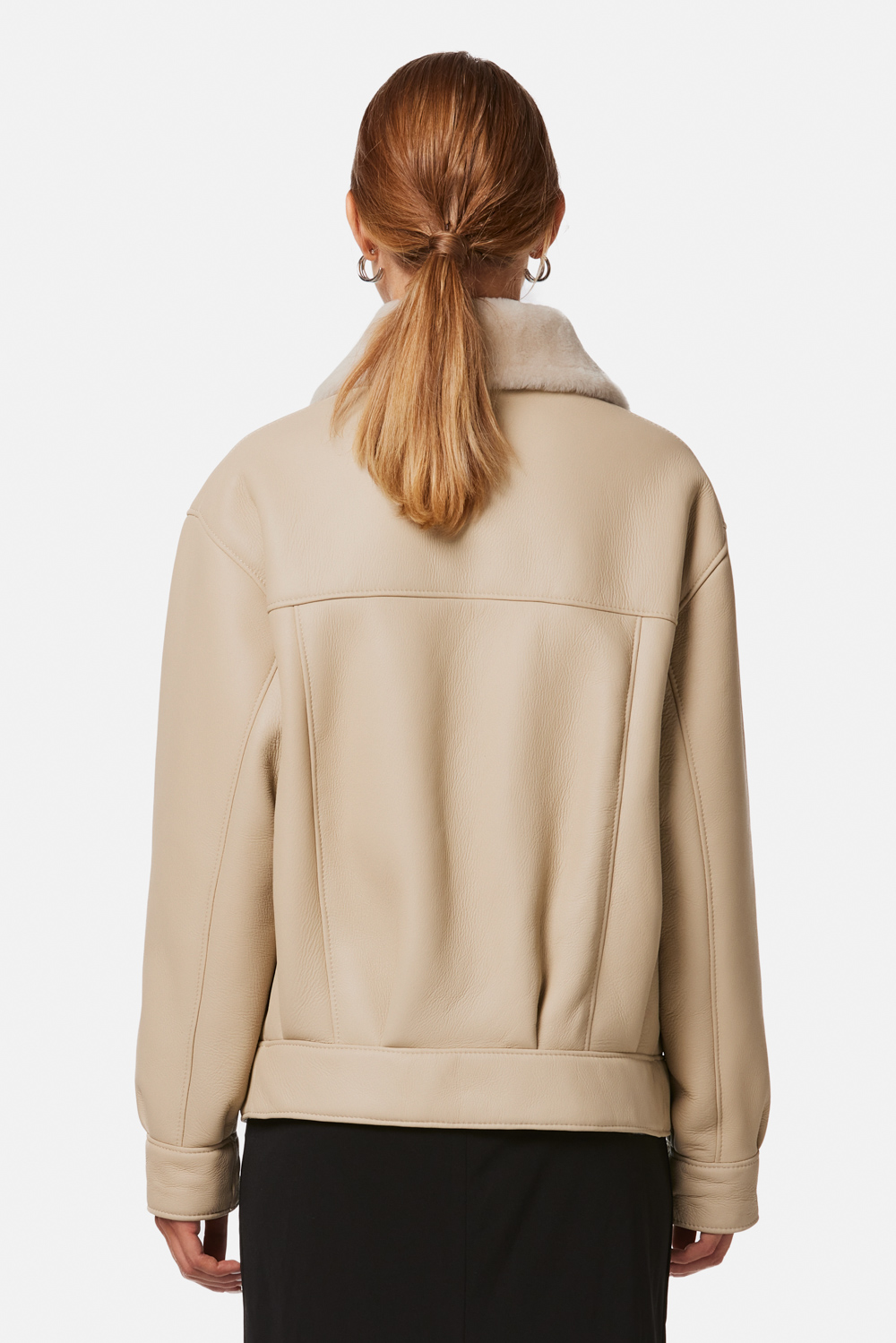 Geaca din blana de miel oversize 2088 crem