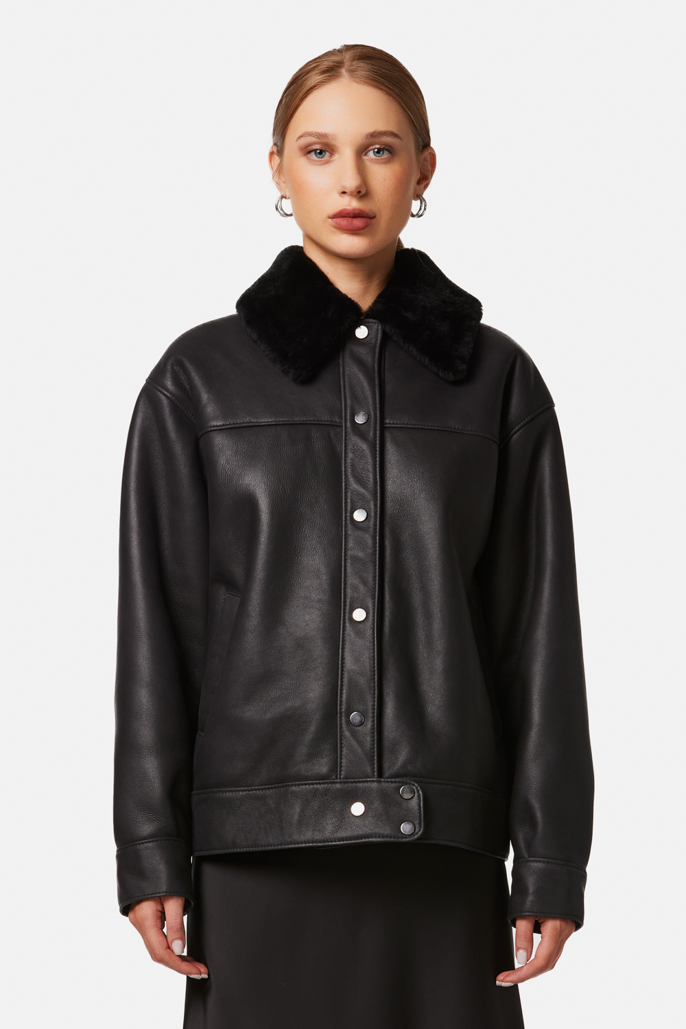 Geaca din blana de miel oversize 2088 neagra