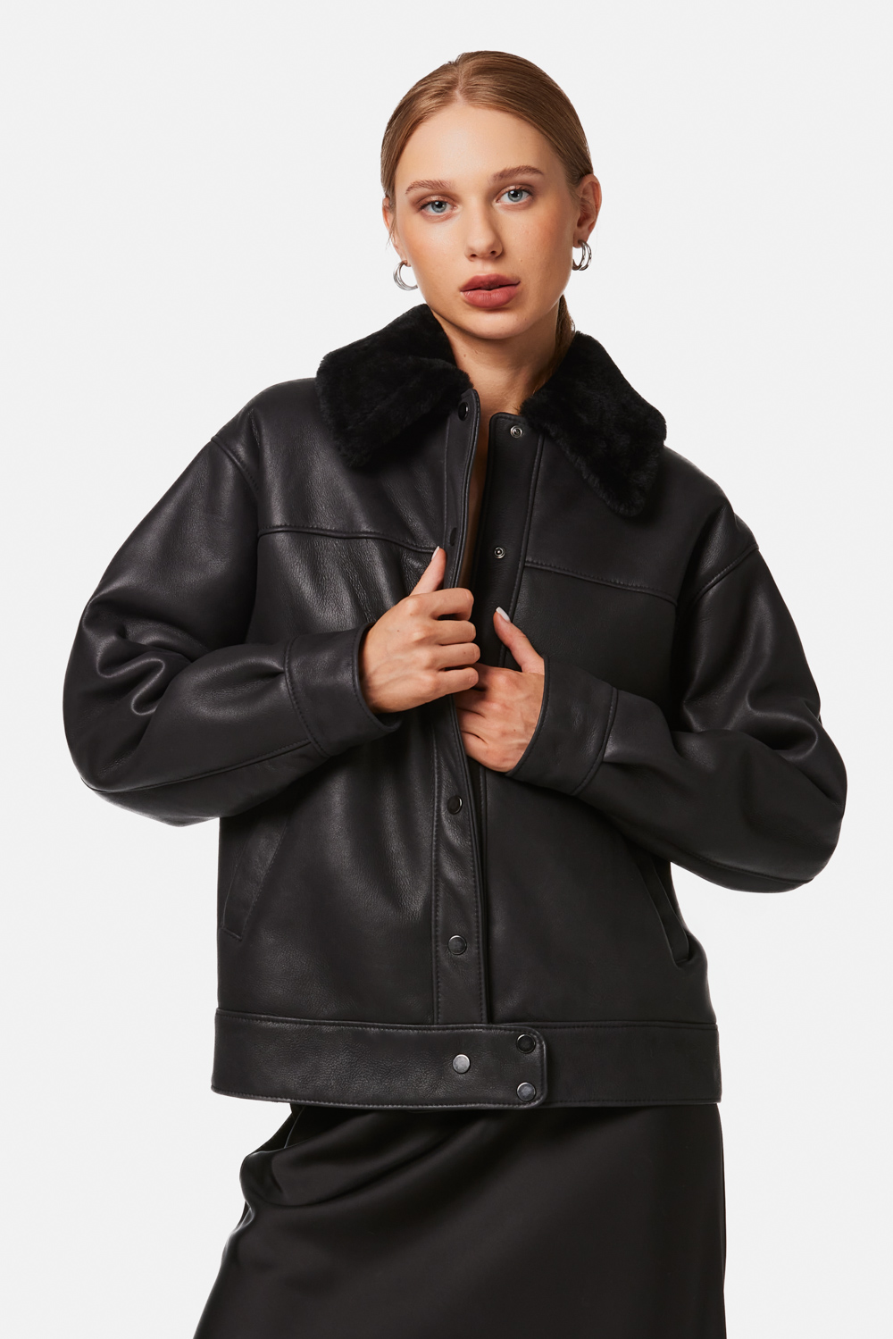 Geaca din blana de miel oversize 2088 neagra