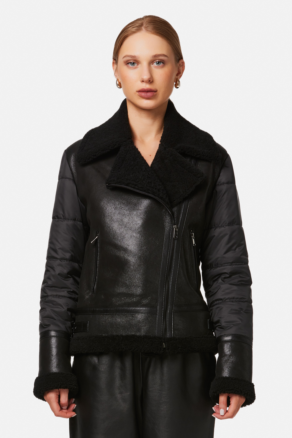 Geaca din blana de miel si textile 2089 neagra