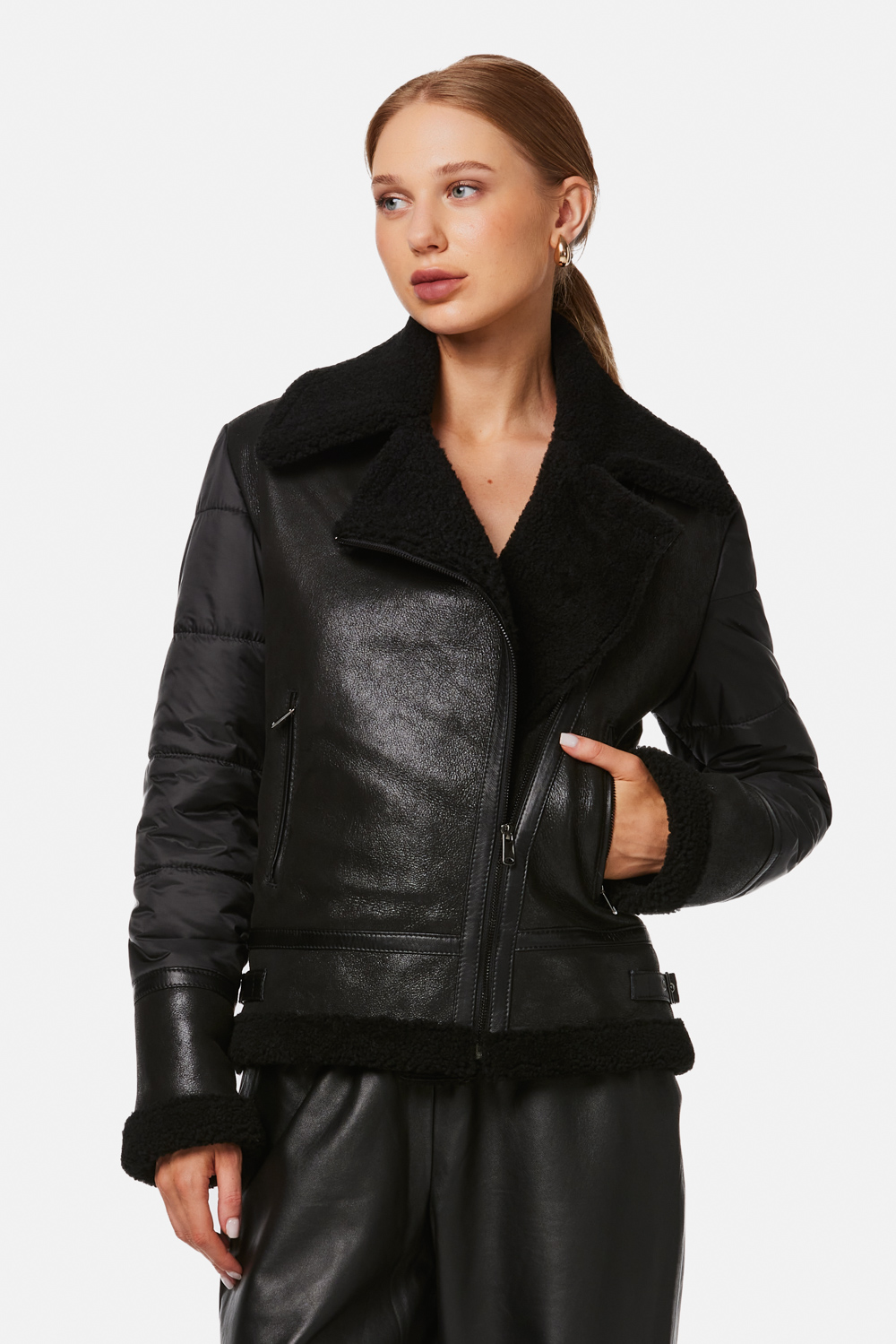 Geaca din blana de miel si textile 2089 neagra