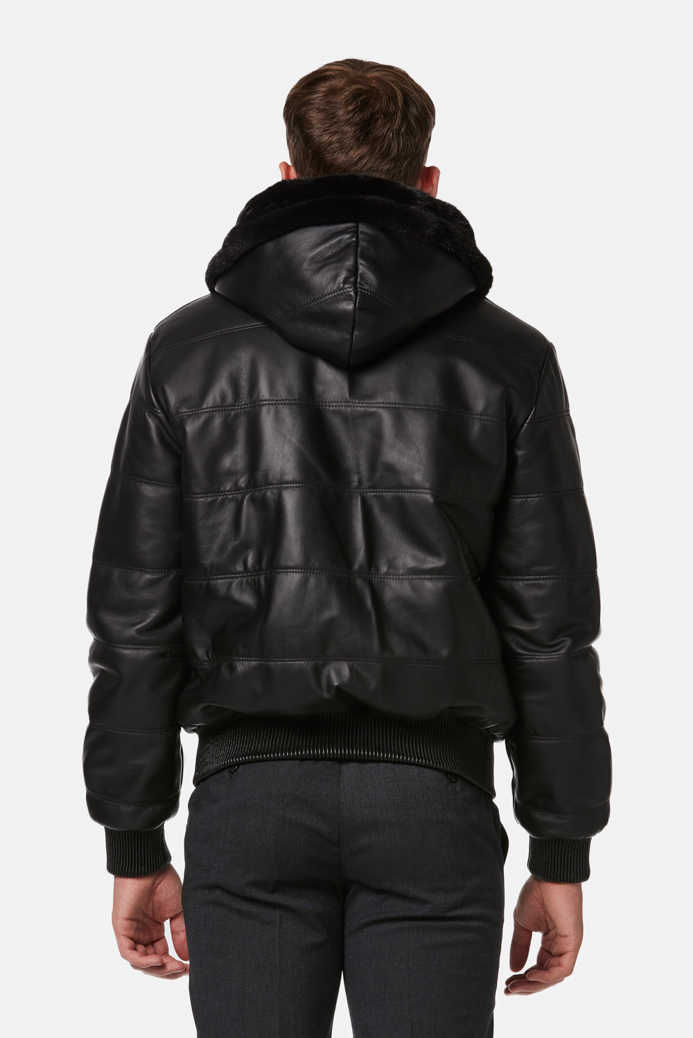 Geaca din piele de miel si blana de nurca reversibila neagra 397