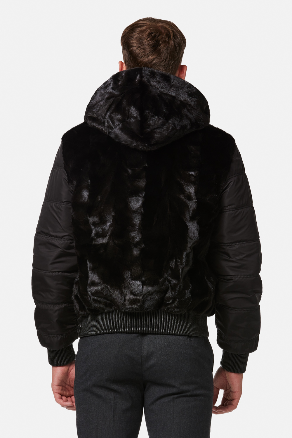 Geaca din piele de miel si blana de nurca reversibila neagra 397