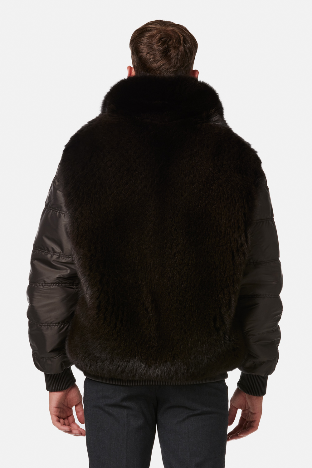 Geaca din piele de miel si blana de vulpe polara reversibila 393 maro