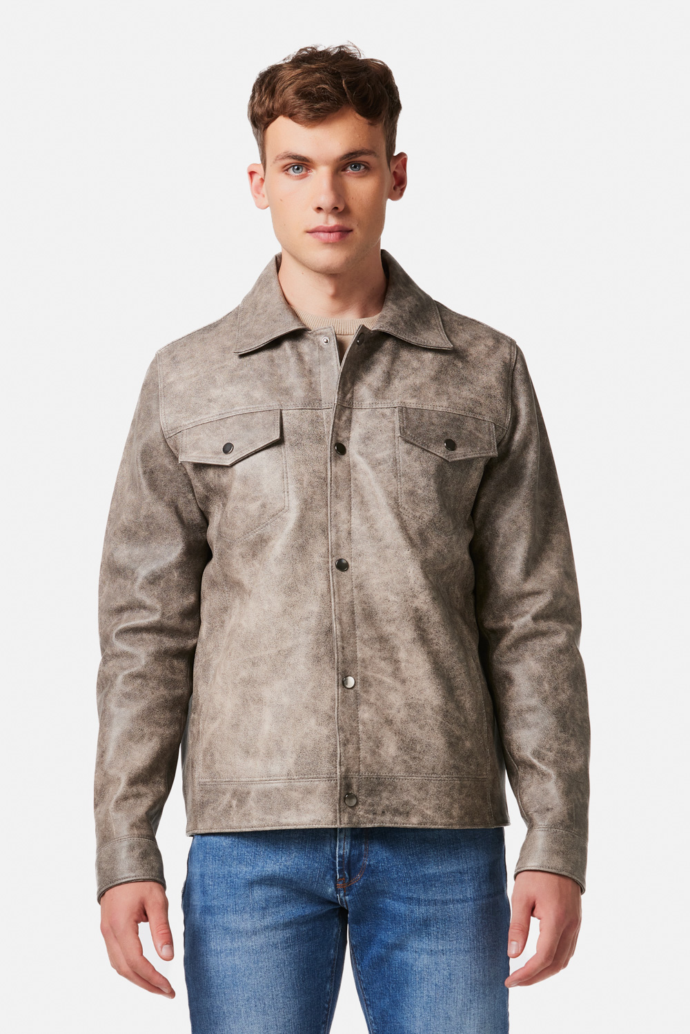 Geaca din piele vintage gri 3033
