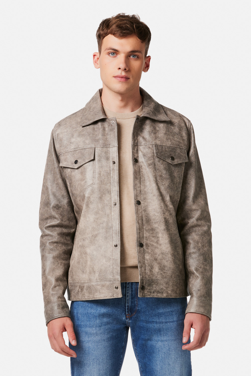 Geaca din piele vintage gri 3033