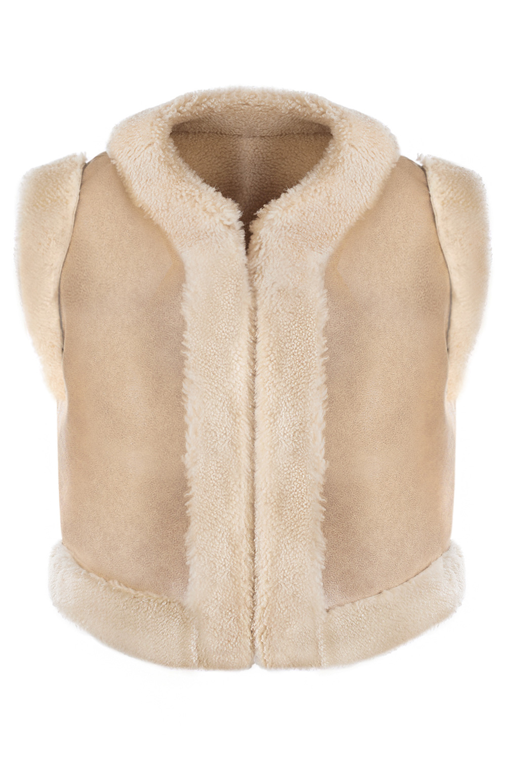 Vestă scurtă din blană de miel 478 bej (1)