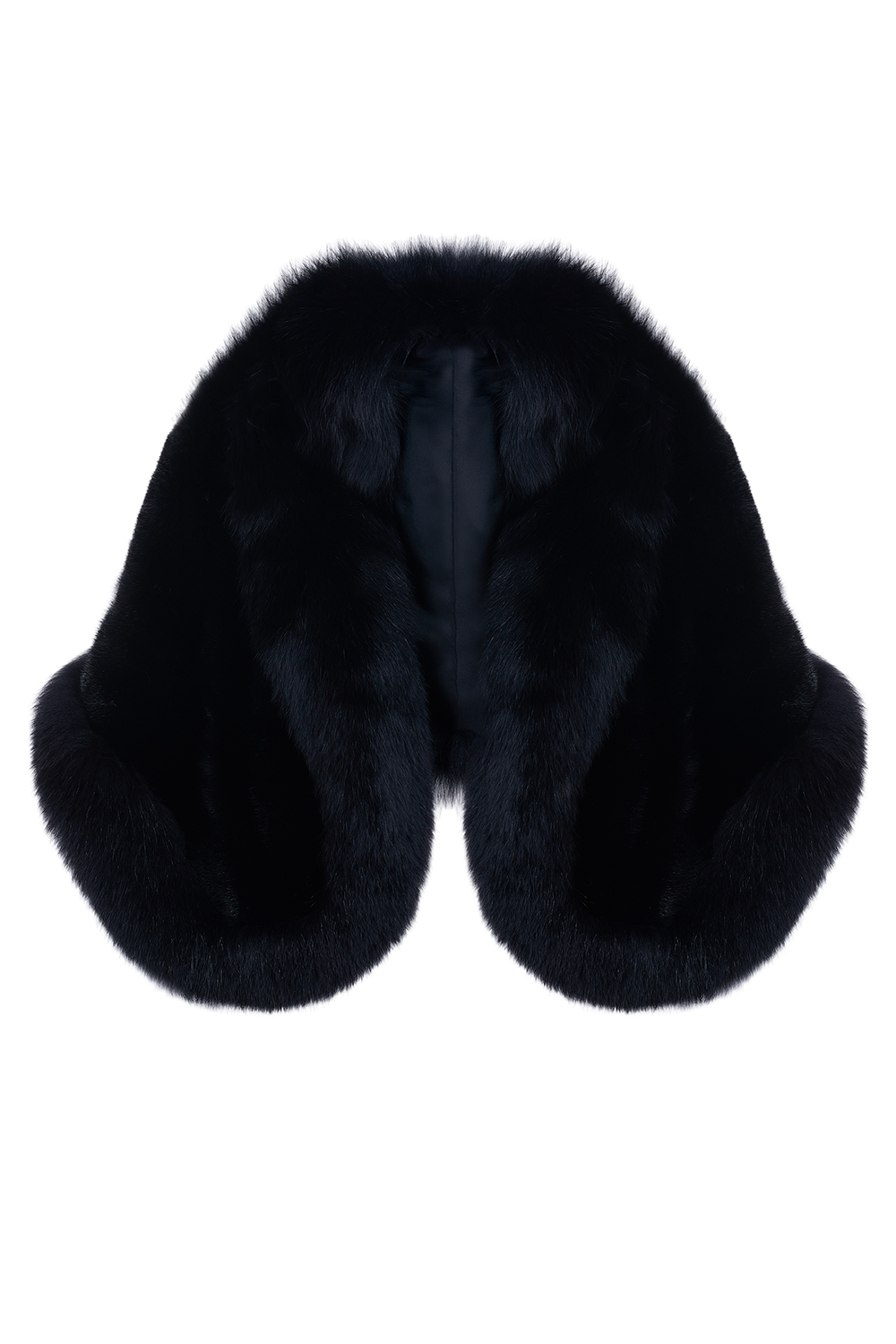 Capa din blană naturală de nurcă cu bordură din blană de vulpe polară 623 neagra (1)