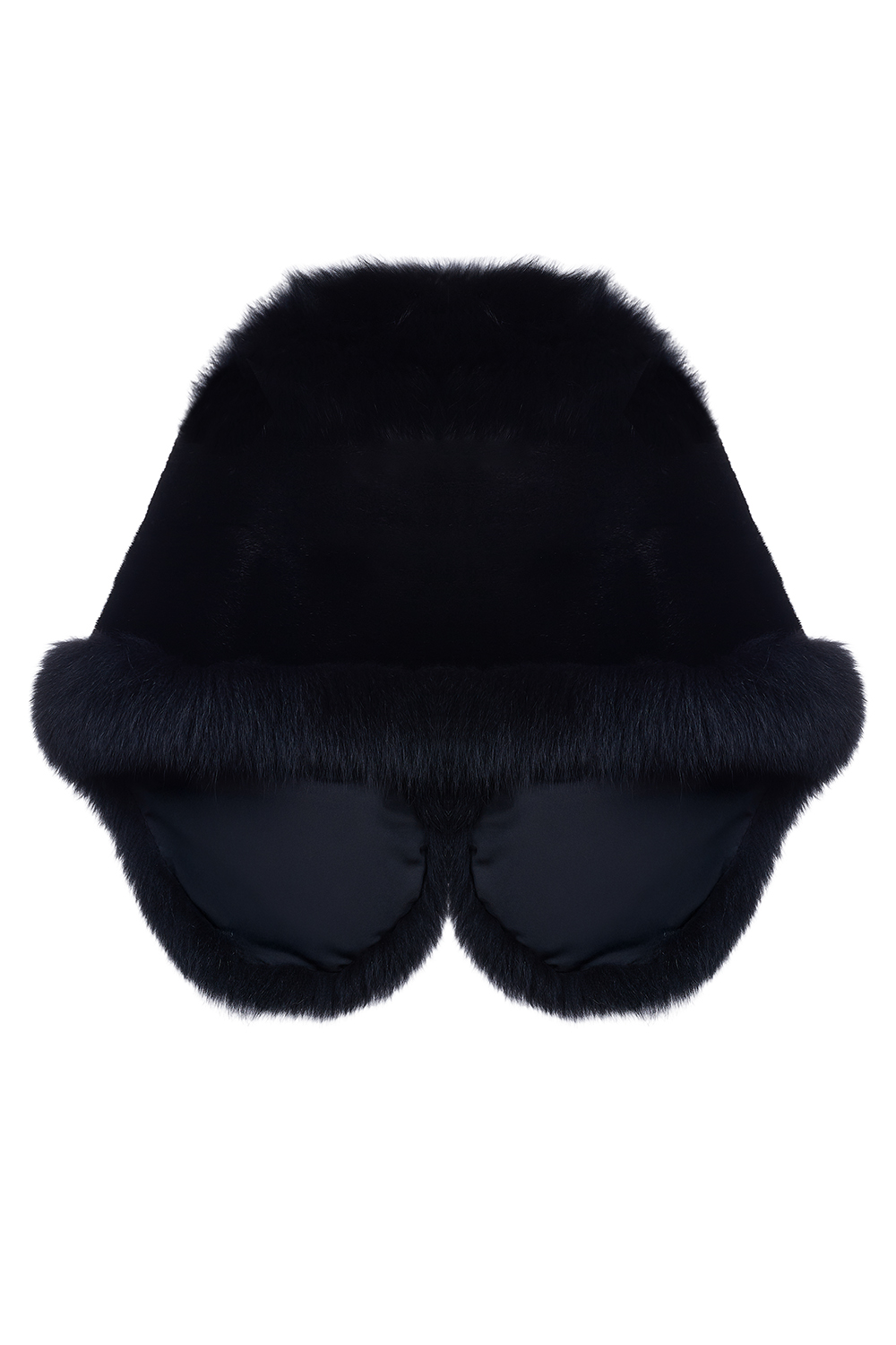 Capa din blană naturală de nurcă cu bordură din blană de vulpe polară 623 neagra (2)
