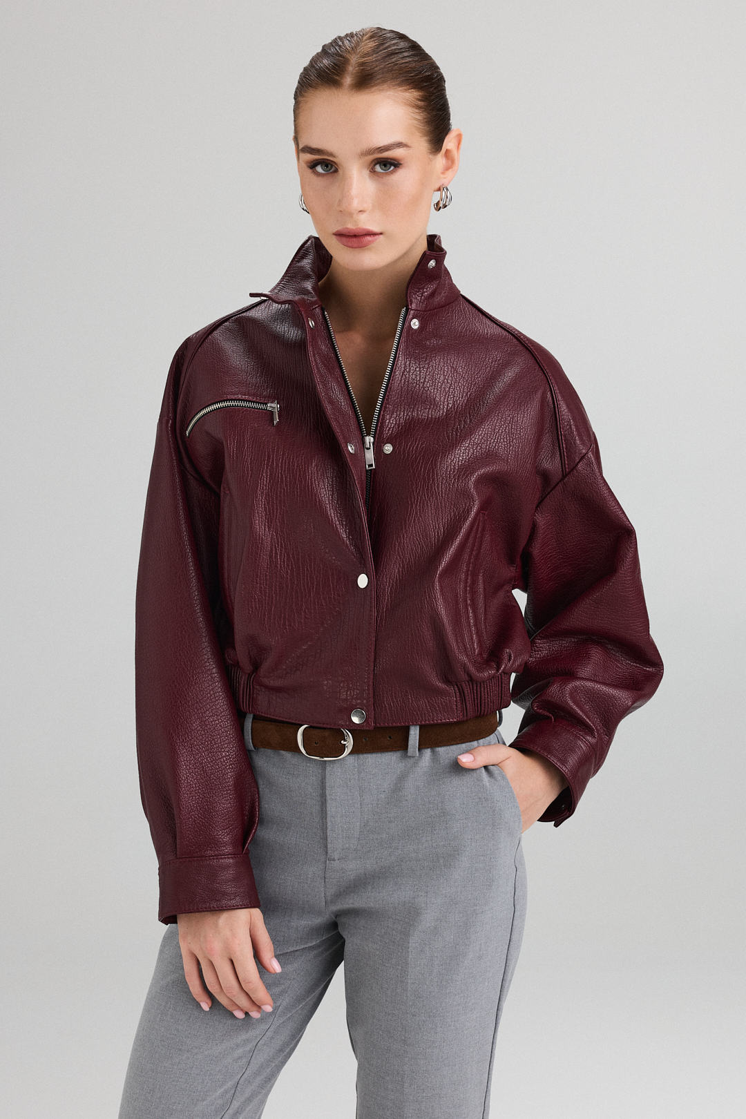 Geaca din piele naturală cu textură 1062 burgundy (6)