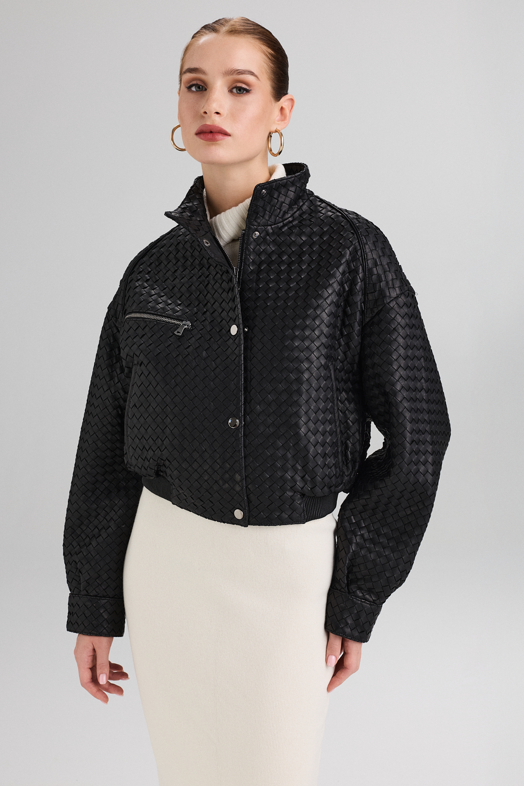 Geaca din piele naturală împletită 1061 neagra (4)