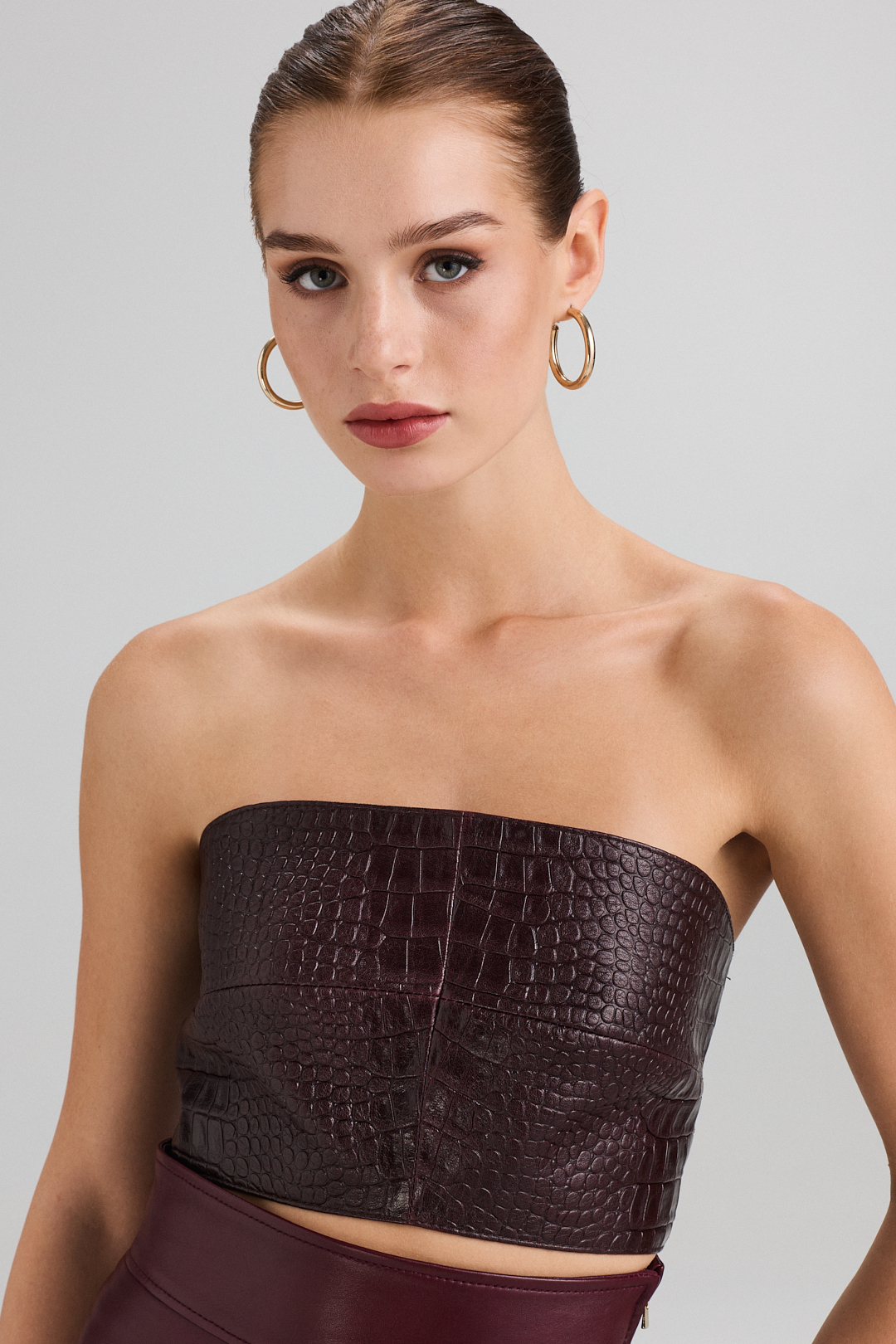 Bustieră din piele naturală 662 burgundy (1)