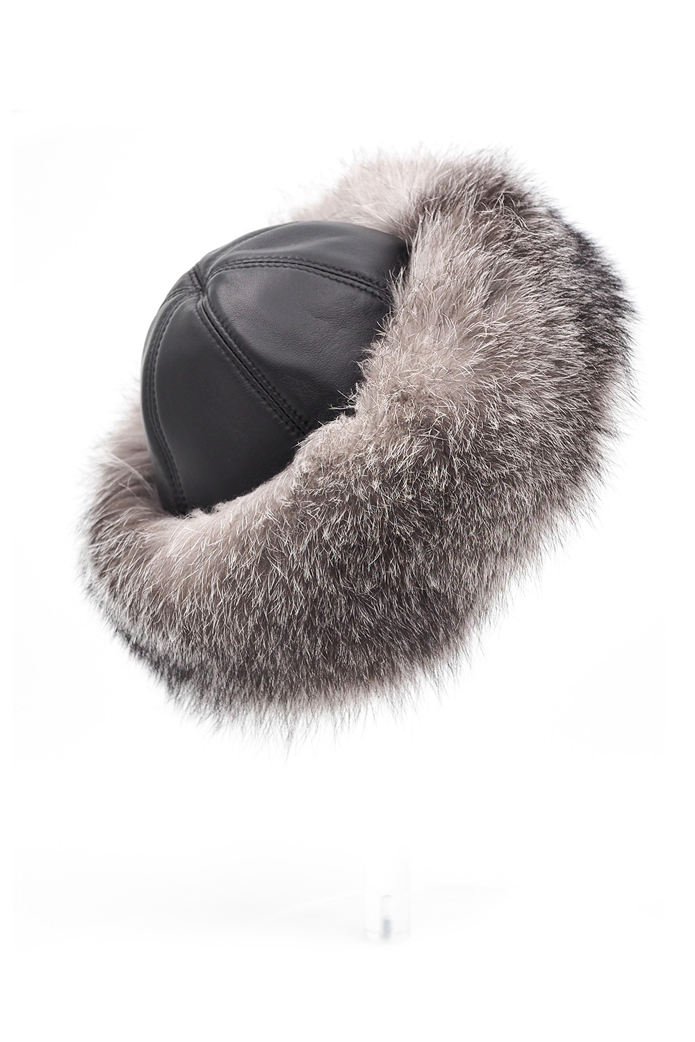 Căciulă din blană de vulpe și piele de miel 545 negru cu vulpe argintie (2)