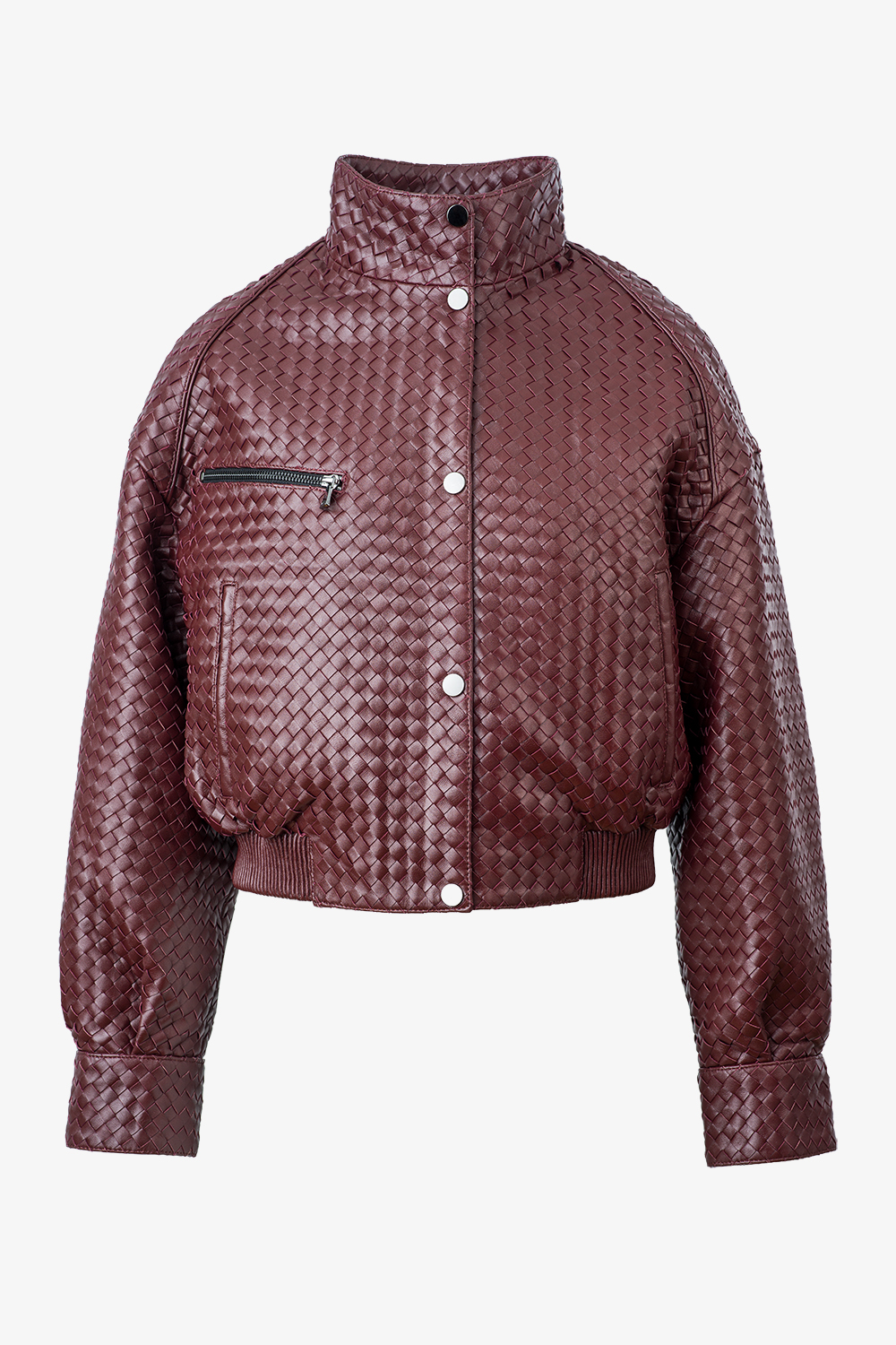 Geaca din piele naturală împletită burgundy 1061 - vedere fata