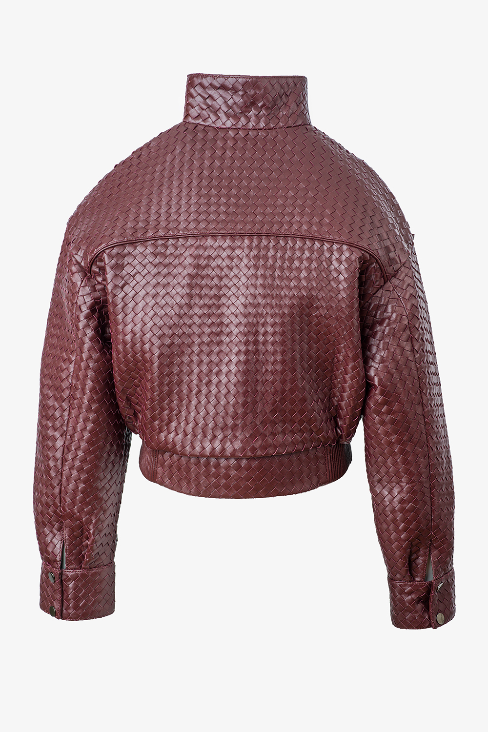 Geaca din piele naturală împletită burgundy 1061 - vedere spate