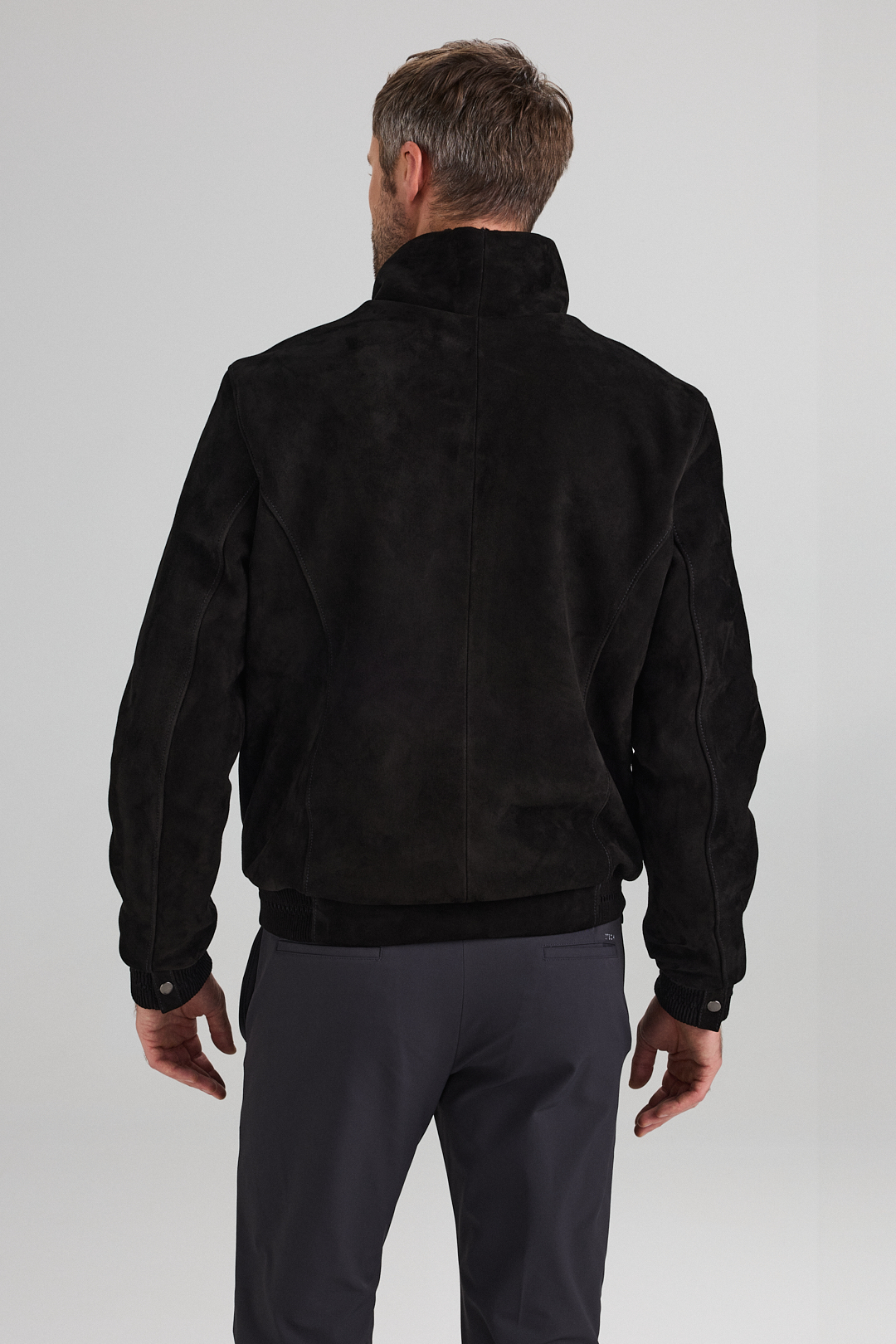 Geaca din piele velur cu interior căptușit cu blană 3406 negru (3)