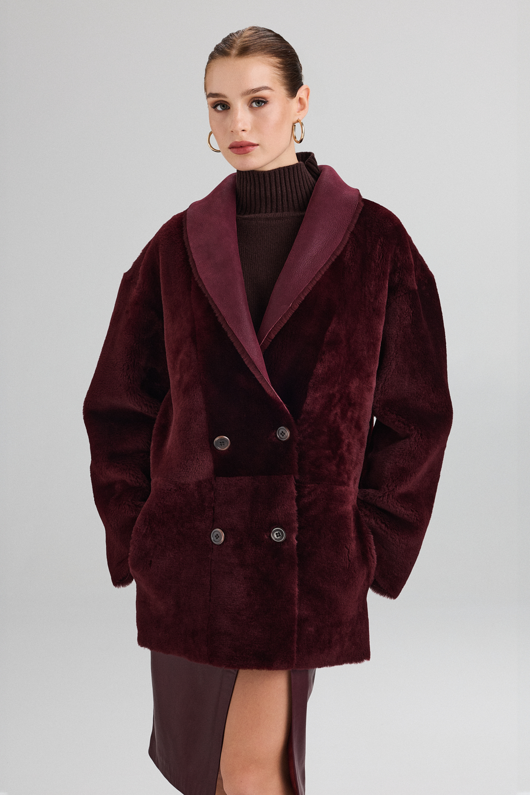 Haină reversibilă din blană de miel 2117 burgundy (1)
