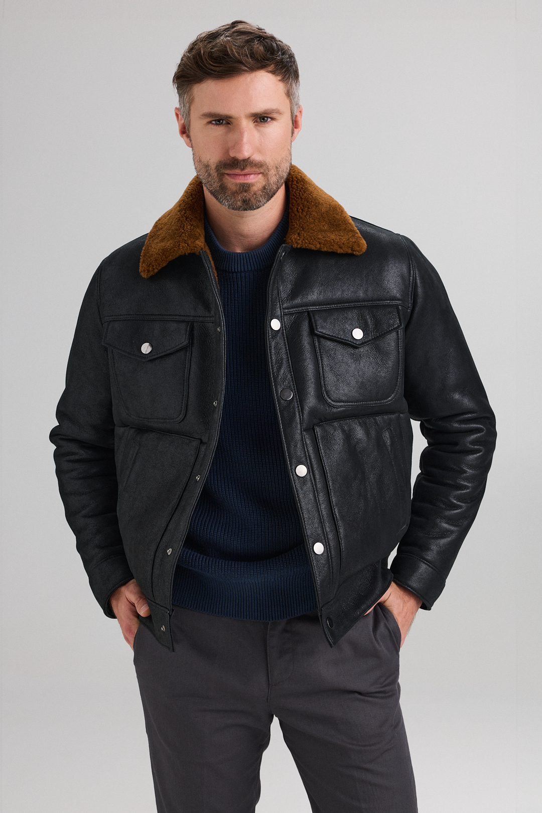 Jacheta din blana de miel 3408 negru (2)