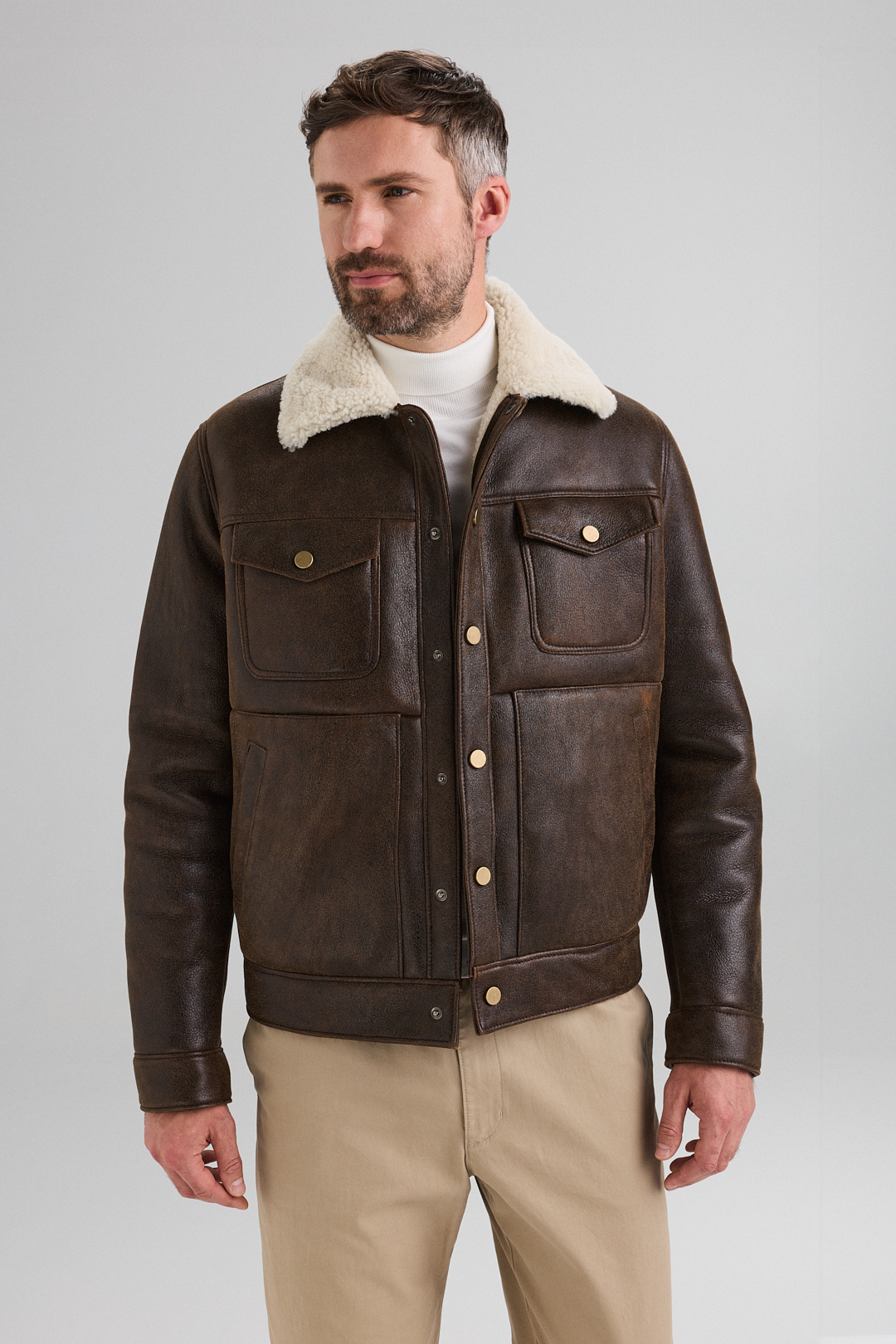Jacheta din blana de miel 3408 vintage-maro (2)