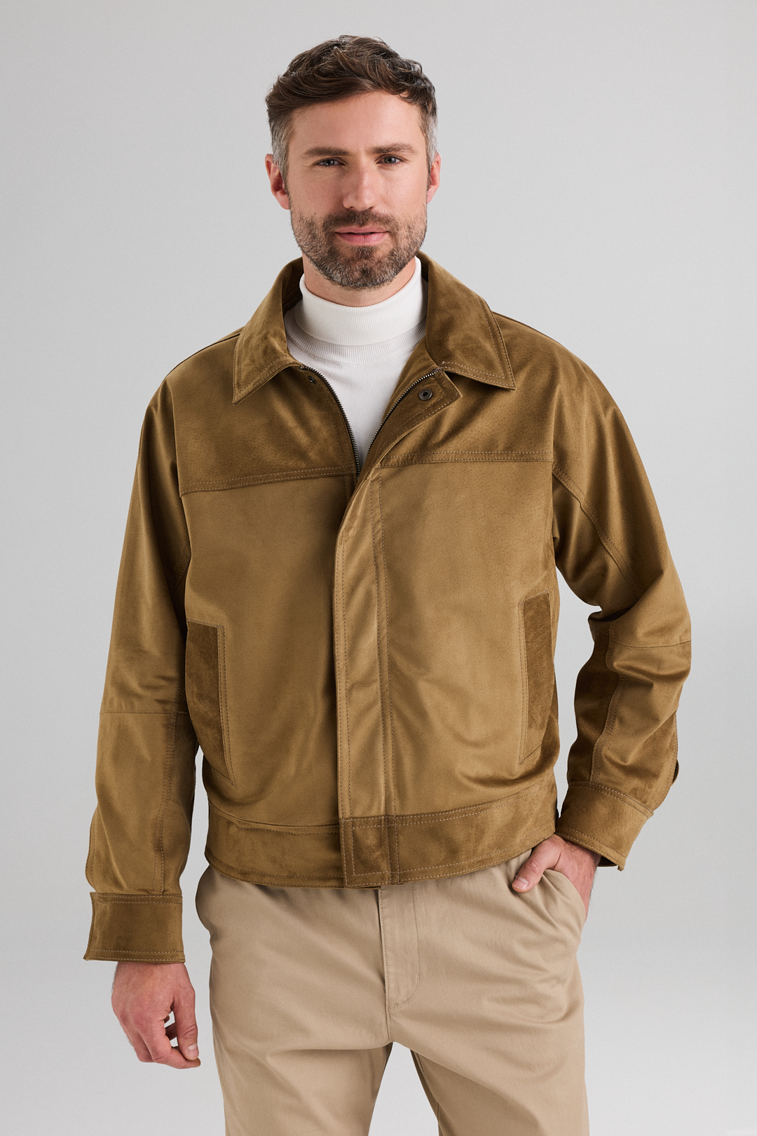 Jacheta din piele velur 3038 oliv (1)