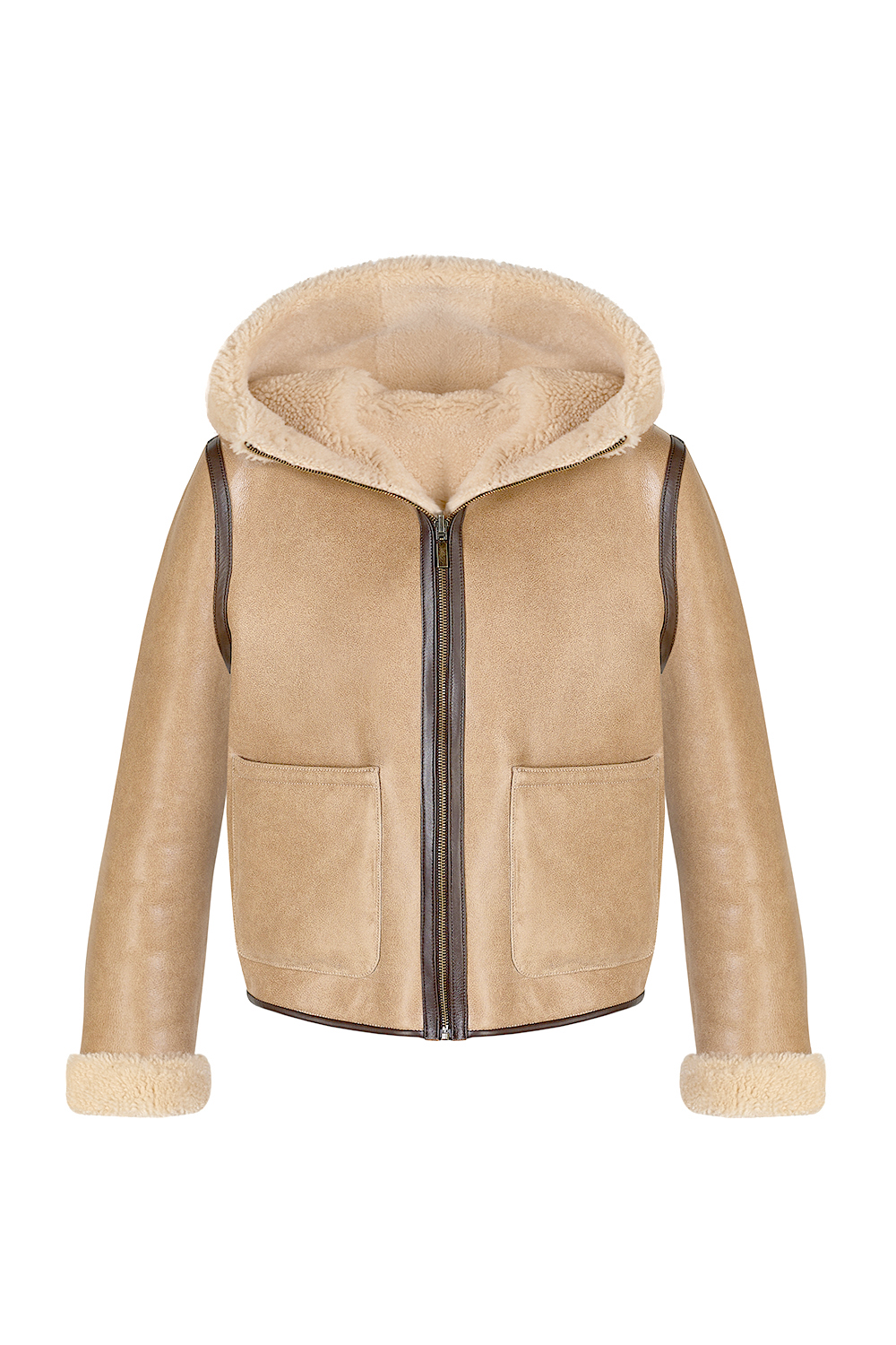 Jachetă reversibilă din blană naturală de miel 2109 bej (1)