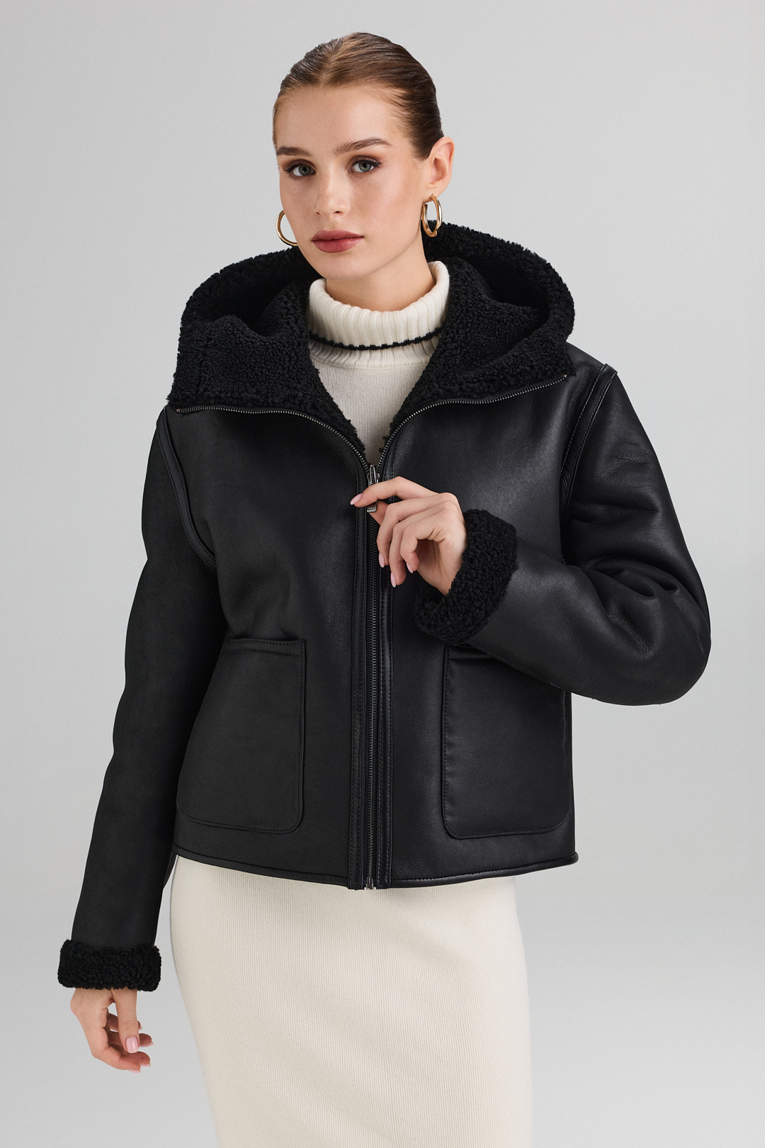 Jachetă reversibilă din blană naturală de miel 2109 negru (3)