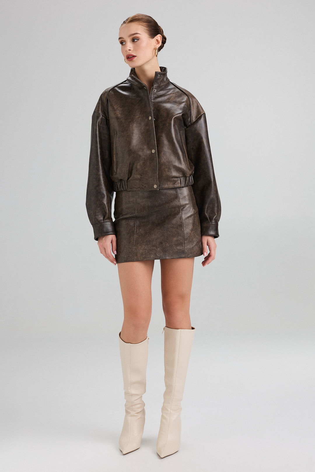 Jachetă scurtă tip bomber 1065 vintage-maro (2)