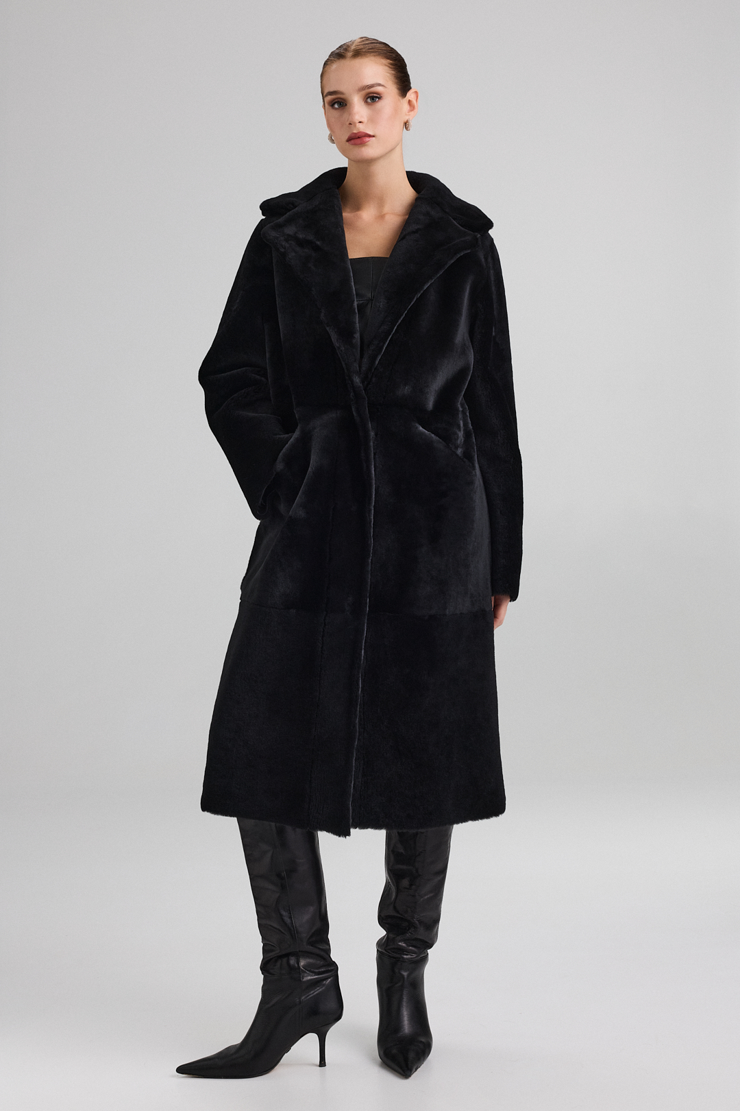 Palton reversibil din blana de miel 2118 negru (1)