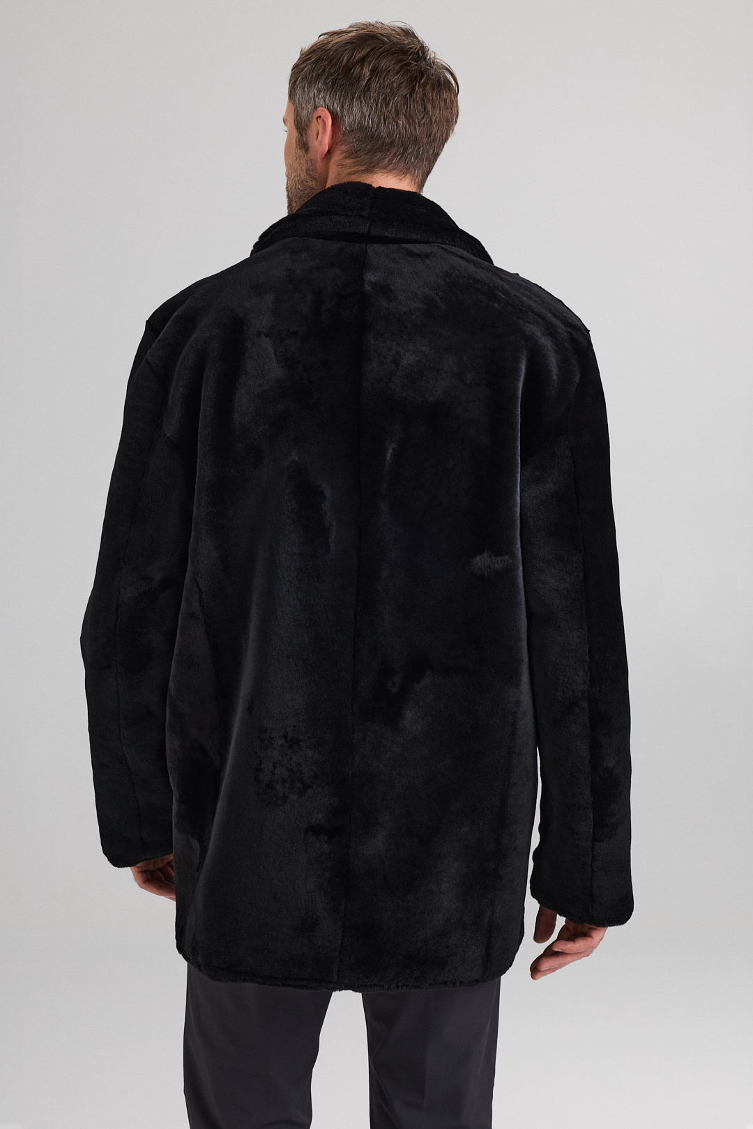 Palton revesibil din textil cu blana de miel 3409 negru (3)