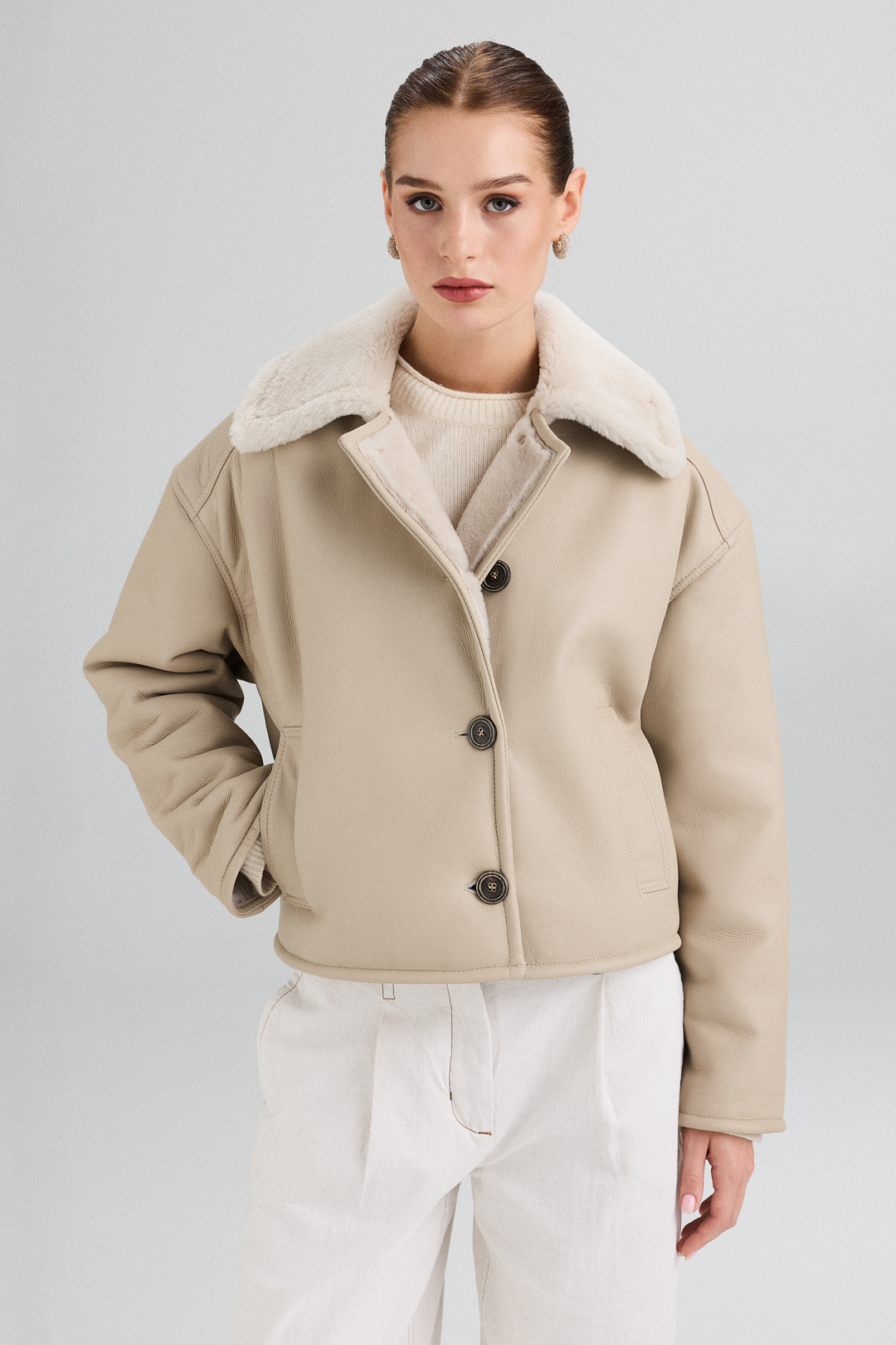 jacheta scurtă din blană de miel 2108 crem (2)