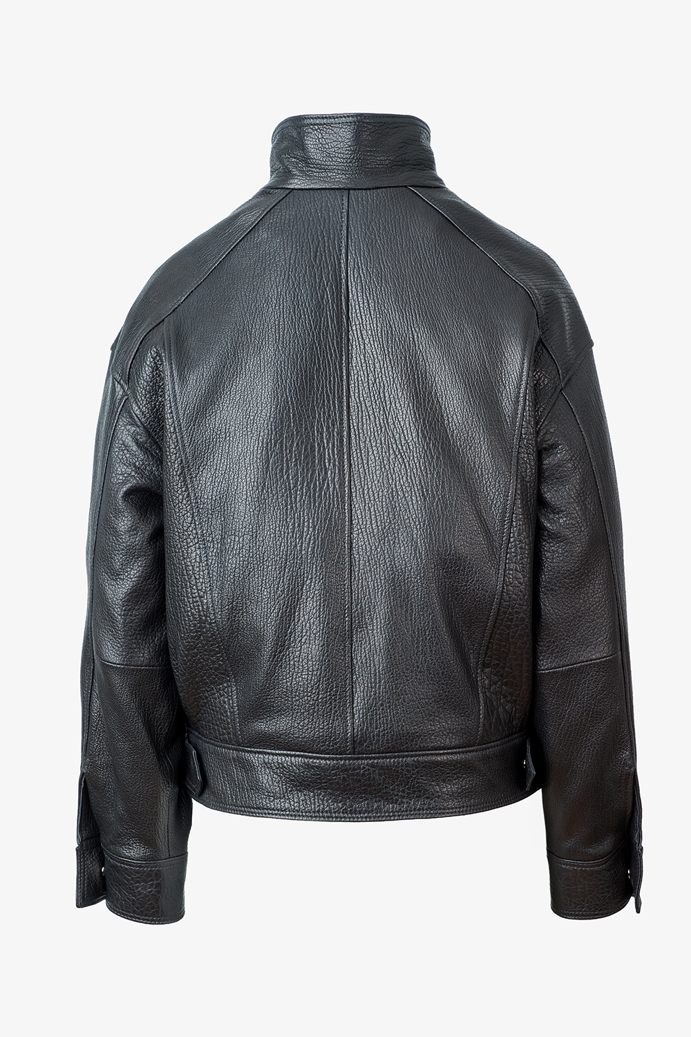 Jachetă din piele naturală neagra cu guler înalt 1068 - vedere spate