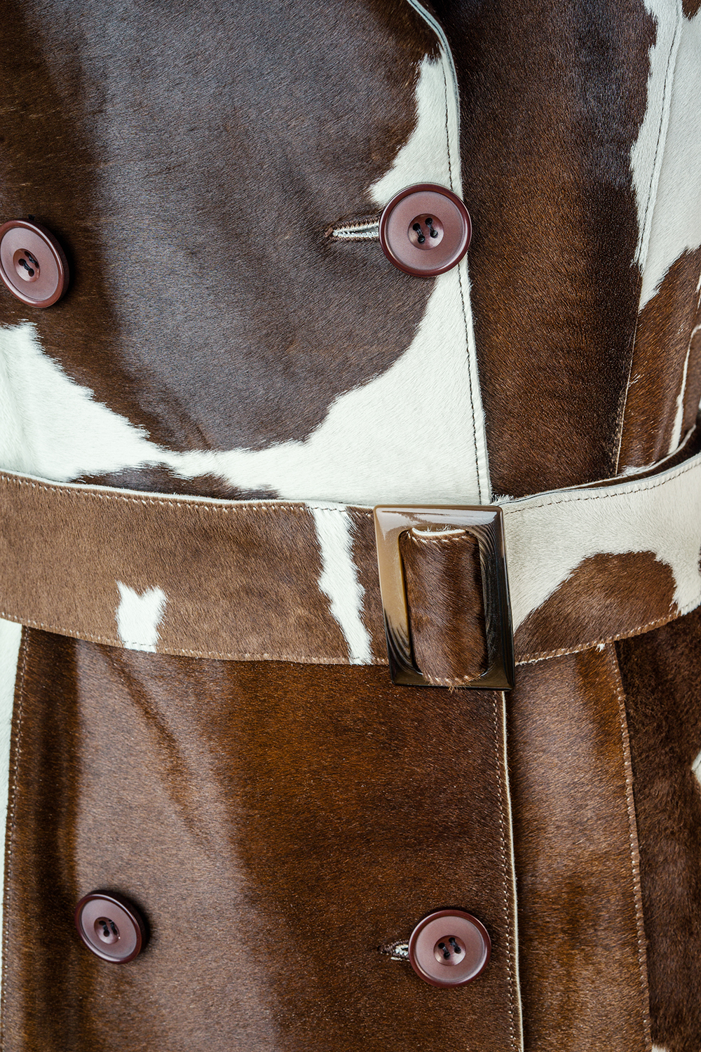 Palton trench din piele de vițel cu imprimeu natural – 1071 maro, detaliu