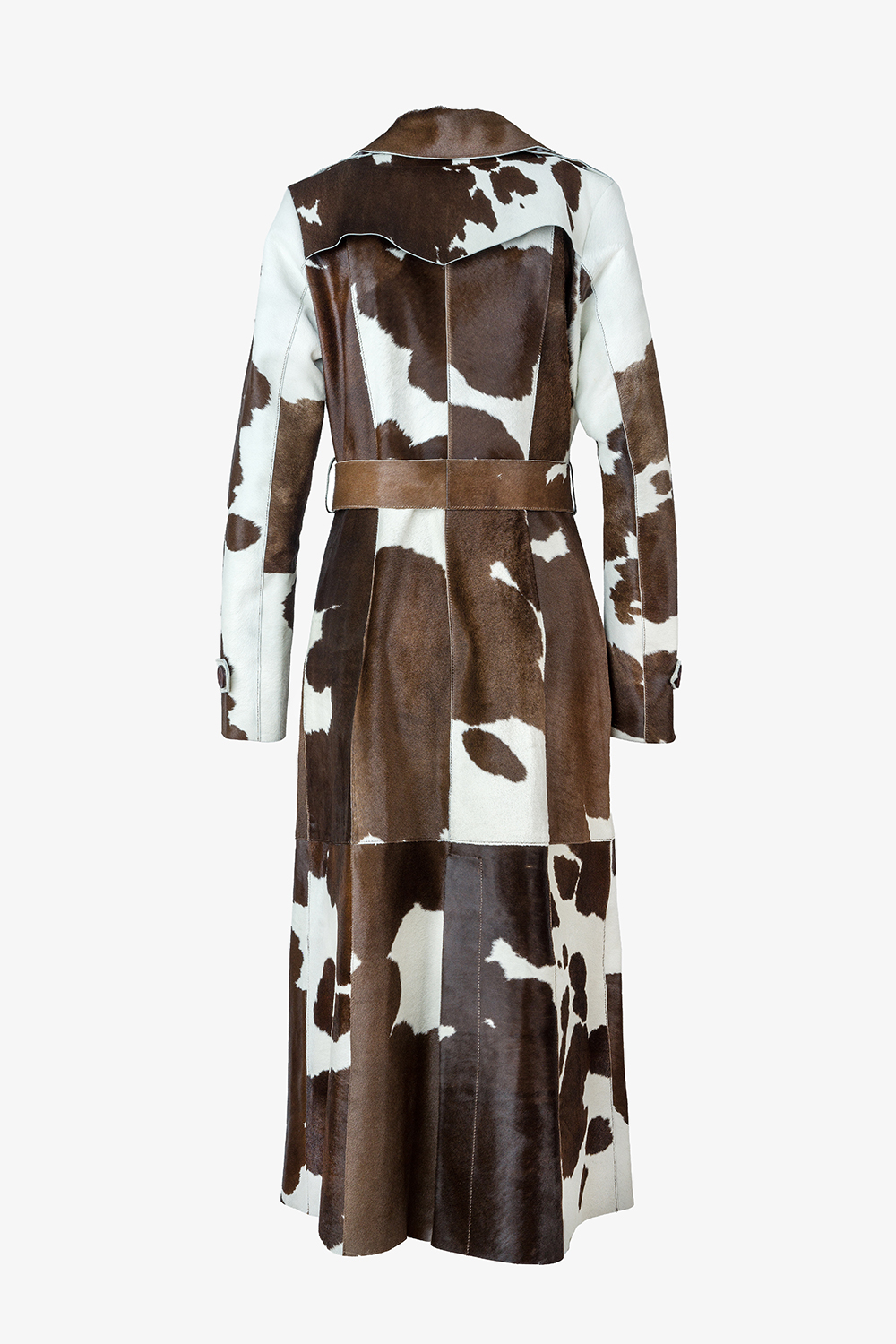 Palton trench din piele de vițel cu imprimeu natural – 1071 maro, vedere spate