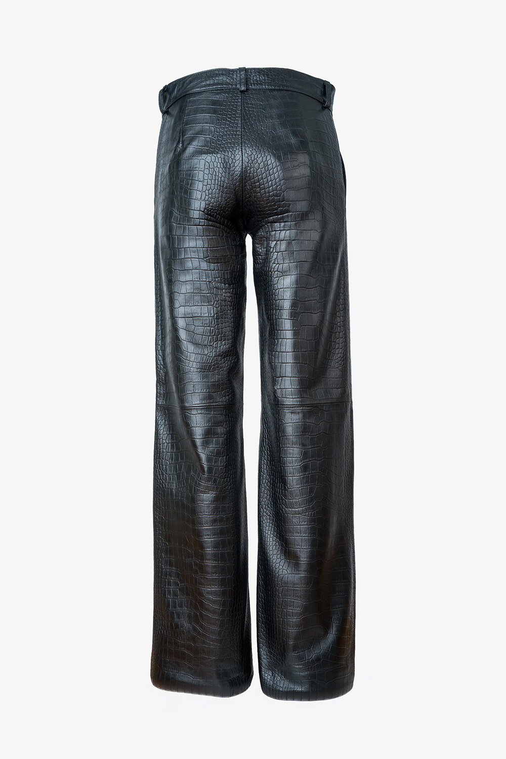 Pantaloni lungi din piele naturală de miel, croco, negri – 668, vedere spate